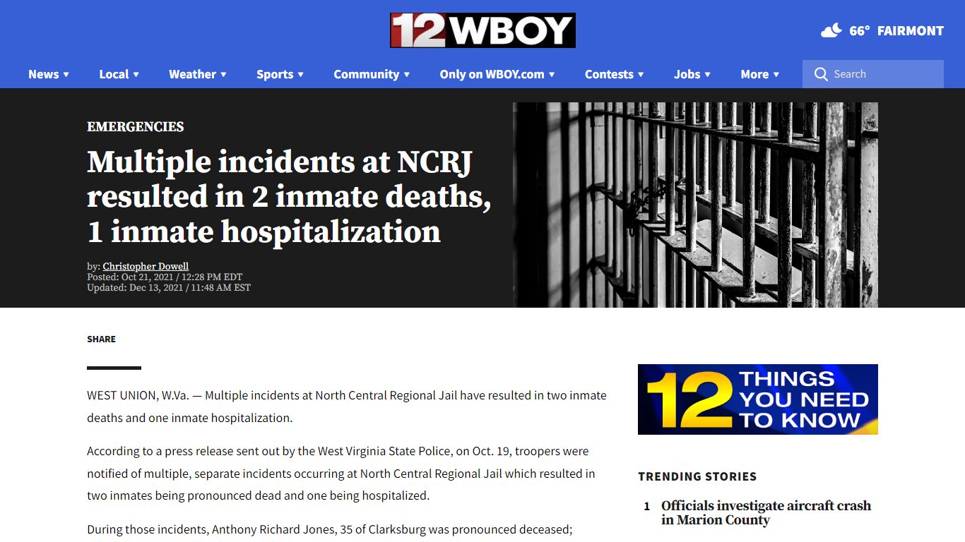 Multiple incidents at NCRJ resulted in 2 inmate deaths, 1 ...